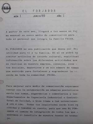 1989 Primera Edición De La Revista El Forjador. El Entonces Modesto Boletín Fue El Instrumento Para Comunicar Nuevas Ideas Y Logros.