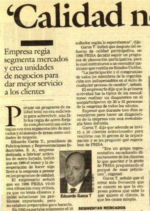1993.  Ese Año Llevamos A Cabo Un Segundo Proceso De Planeación Con Aurelio, Quien Nos Ayudó A Afinar El Lápiz Y Mejorar Nuestra Estructura De Unidades De Negocio Y Nuestra Estrategia De Servicio Al Cliente. Cerramos La Unidad De Bridas