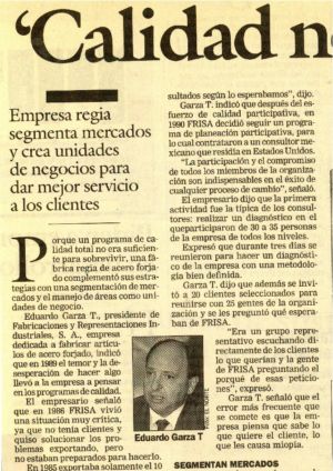 1996 Nota De Periódico. Segmentación De Mercados Y Creación De Unidades De Negocio.