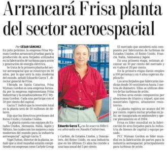 2003 FF Arrancará FRISA Planta Del Sector Aeroespacial. Nota De Periódico.  Copy