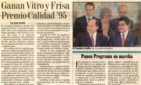 1995 A4 1995 Nota De Periódico Que Relata La Entrega A FRISA Del Premio Nacional De Calidad 