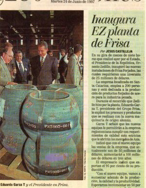 1997 Nota De Periódico  Inaugura EZ Planta FRISA
